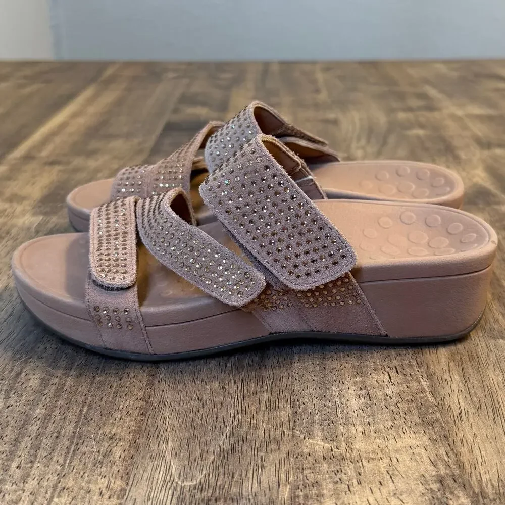Vionic Sandal Alexis Rhinestone Leather Slip On Arch Support Rosegold Women's 6
